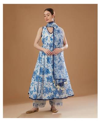 Royal blue chanderi anarkali set 1