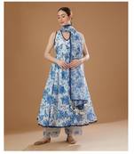 Royal blue chanderi anarkali set