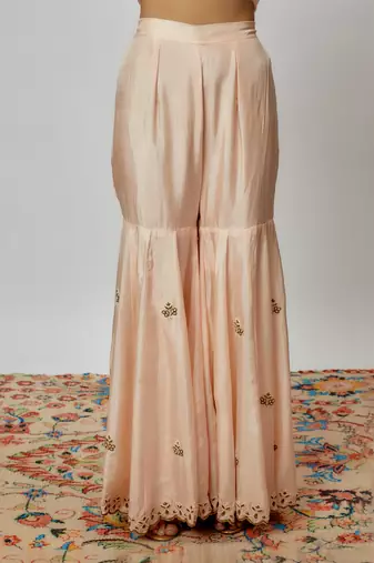 Peach hand embroidered sharara set