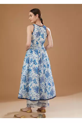 Royal blue chanderi anarkali set