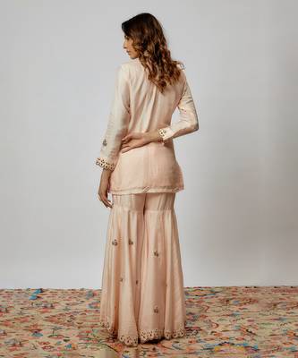 Peach hand embroidered sharara set 4