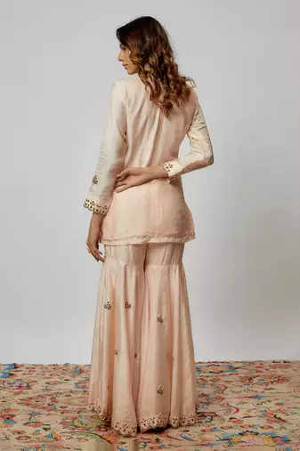 Peach hand embroidered sharara set