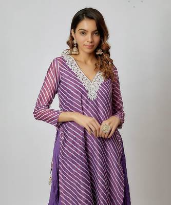 Purple lahariya printed chanderi kurta set 2