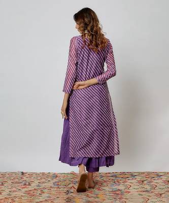 Purple lahariya printed chanderi kurta set 4
