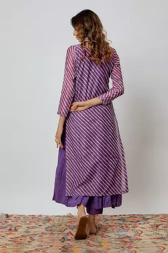 Purple lahariya printed chanderi kurta set