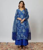 Blue printed chanderi kurta set