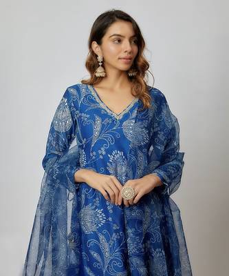 Blue printed chanderi kurta set 2