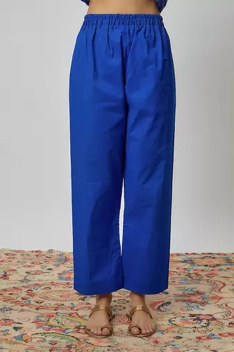 Blue printed chanderi kurta set
