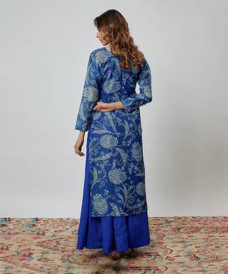 Blue printed chanderi kurta set 4