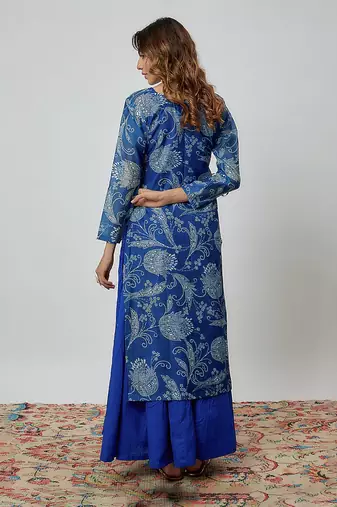 Blue printed chanderi kurta set