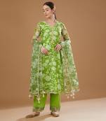 Green chanderi kurta set