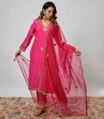 Hot pink hand embroidered kurta set