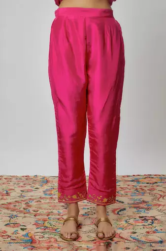 Hot pink hand embroidered kurta set