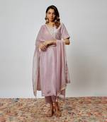 Mauve hand embroidered kurta set