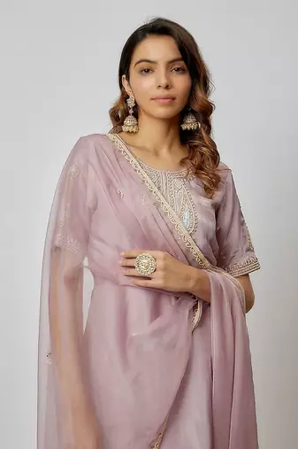Mauve hand embroidered kurta set