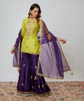 Purple  hand embroidered sharara set 1
