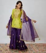 Purple  hand embroidered sharara set