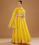 Yellow Bandhni Print Chanderi Lehenga Set