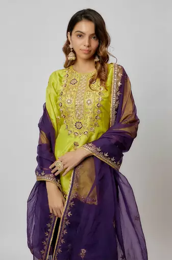 Purple  hand embroidered sharara set