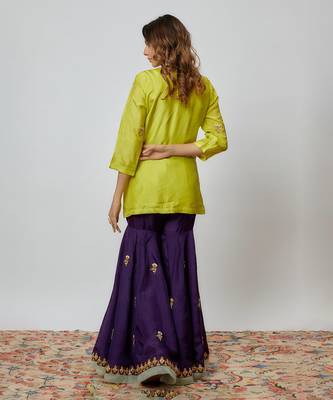 Purple  hand embroidered sharara set 3