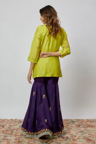 Purple  hand embroidered sharara set