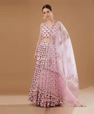 Ivory & Pink Block Print Lehenga Set 1