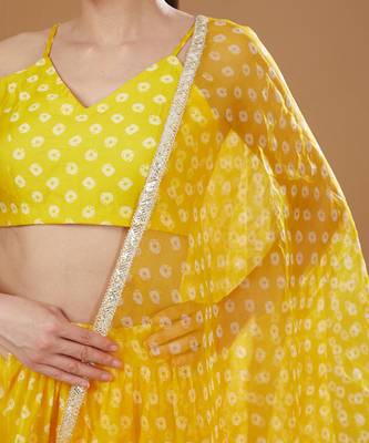 Yellow Bandhni Print Chanderi Lehenga Set 2