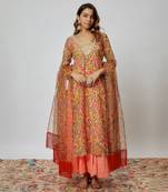 Multi colored printed chanderi kurta set