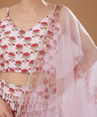 Ivory & Pink Block Print Lehenga Set 2