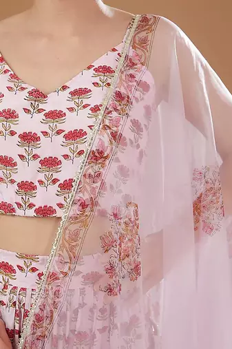 Ivory & Pink Block Print Lehenga Set