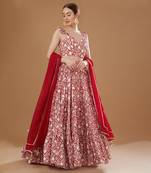 Ivory & Red Block Print Lehenga Set