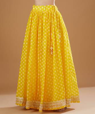 Yellow Bandhni Print Chanderi Lehenga Set 3