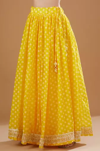 Yellow Bandhni Print Chanderi Lehenga Set