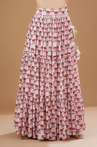 Ivory & Pink Block Print Lehenga Set