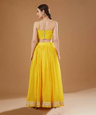 Yellow Bandhni Print Chanderi Lehenga Set 4