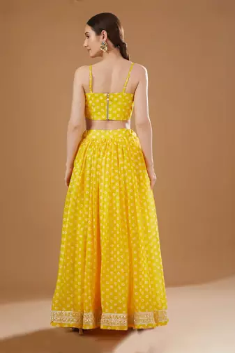Yellow Bandhni Print Chanderi Lehenga Set
