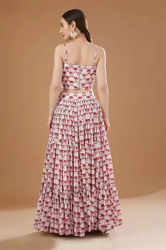 Ivory & Pink Block Print Lehenga Set