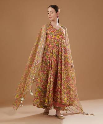 Multi color chanderi anarkali set 1
