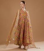 Multi color chanderi anarkali set