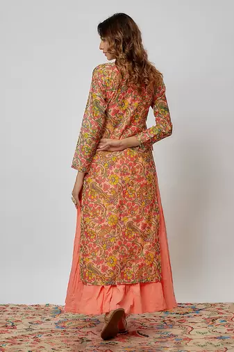 Multi colored printed chanderi kurta set