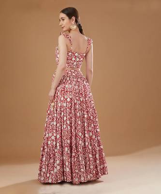 Ivory & Red Block Print Lehenga Set 4