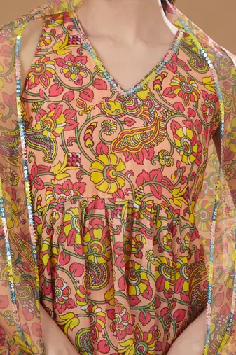 Multi color chanderi anarkali set