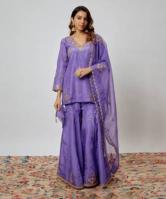 Voilet hand embroidered sharara set 1