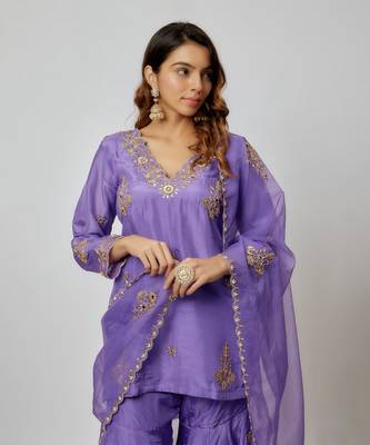 Voilet hand embroidered sharara set 2