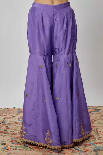 Voilet hand embroidered sharara set
