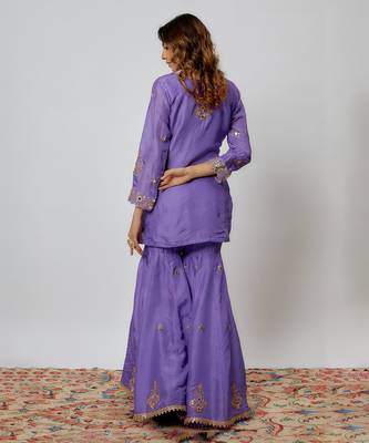 Voilet hand embroidered sharara set 4