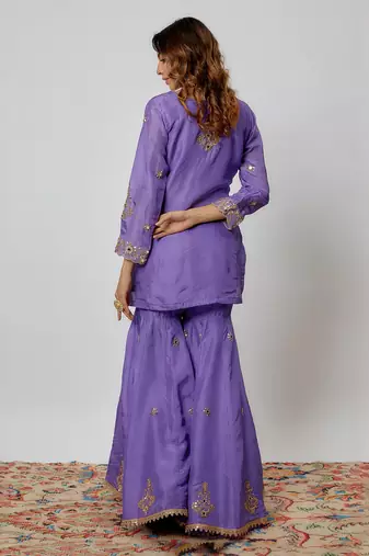 Voilet hand embroidered sharara set
