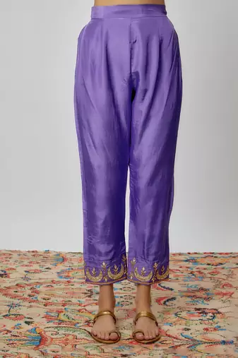 Voilet hand embroidered kurta set