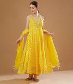 Yellow chanderi anarkali set