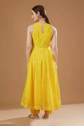 Yellow chanderi anarkali set
